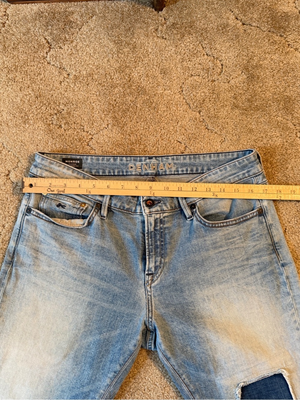 Denham Jeans Light Blue Boyfriend Jeans with Dark Patch Details - Picture 10 of 15